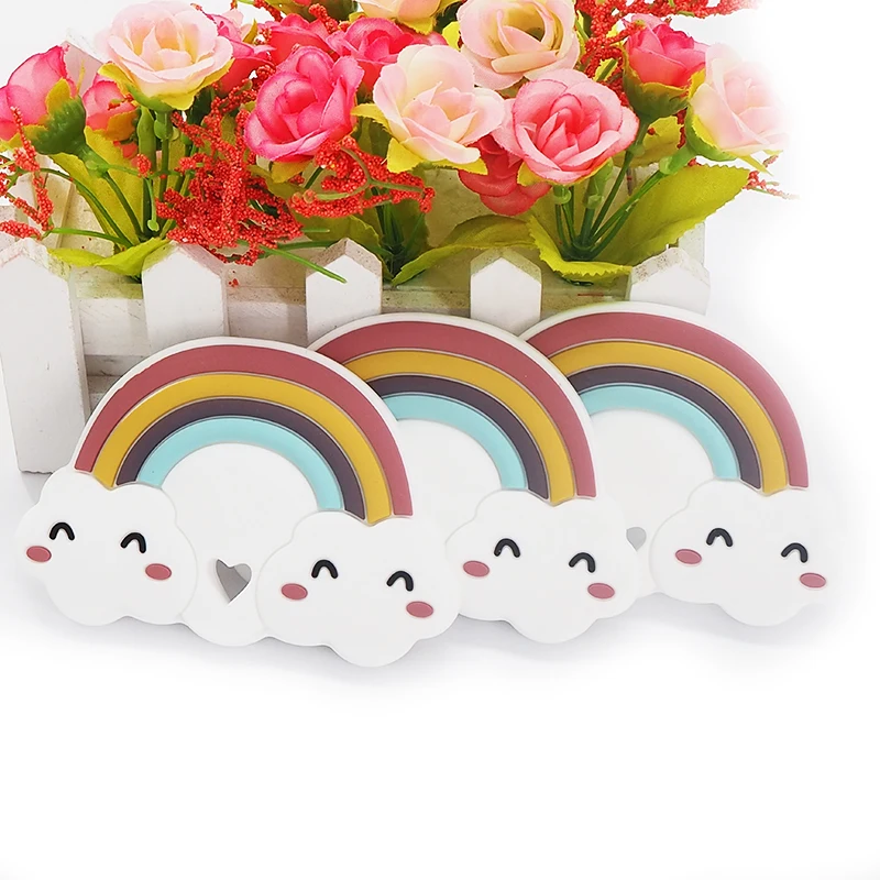 Chenkai 5PCS Silicone Rainbow Teether DIY Baby Shower Chewing Pendant Nursing Sensory Teething Pacifier Dummy Toy Gfit BPA Free | Мать и