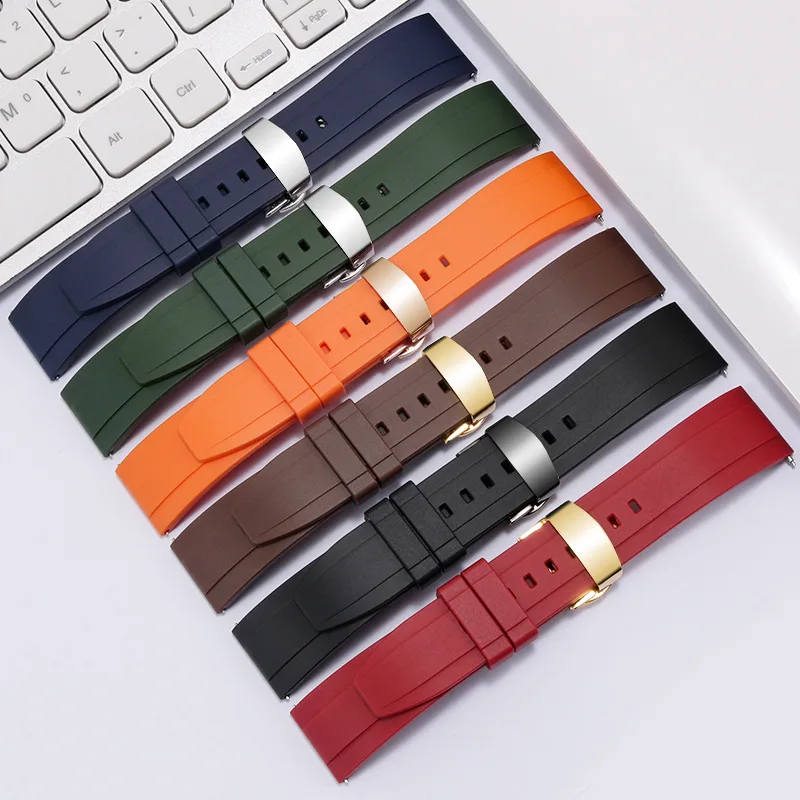 

Watch Band 22mm Fluorine Rubber Strap Butterfly Buckle