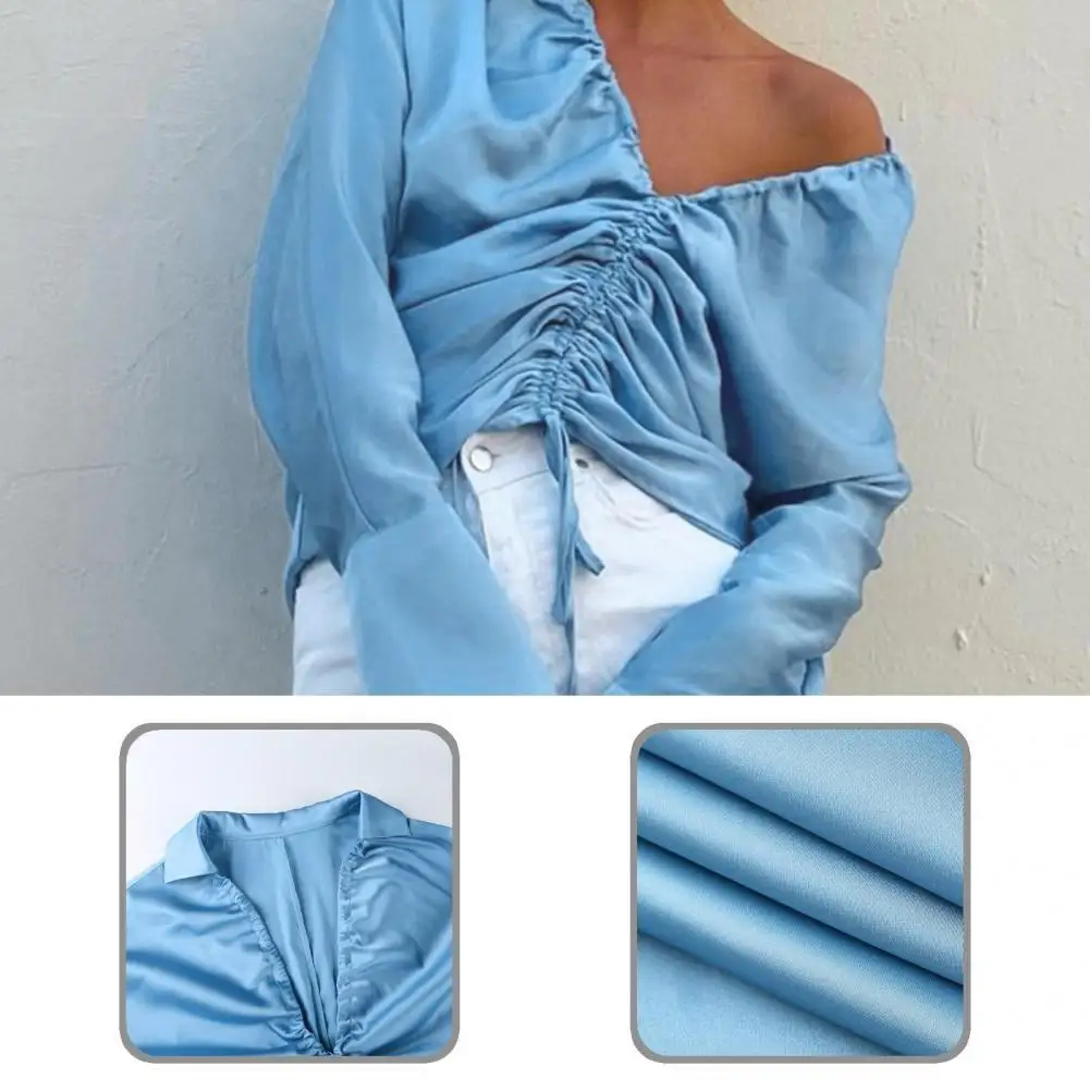 

Casual Chic Drawstring V-Neck Sexy Shirt Skin-friendly Casual Shirt Loose Fit Ladies Clothing