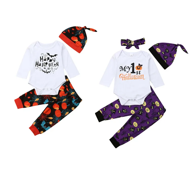 

Одежда на Хэллоуин для маленьких мальчиков 0-24 м, комплект детской одежды из топа, повязки на голову + брюки + шапки