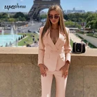 Костюм женский осенне-зимний из жакета и штанов, с розовыми пуговицами, костюм с v-образным вырезом, офисный, 2020