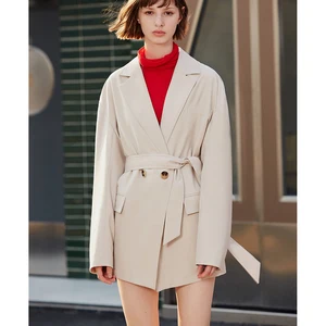 AEL женский однотонный свободный Блейзер на осень и зиму с поясом, уличная женская верхняя одежда, Женский Повседневный двубортный Блейзер на пуговицах