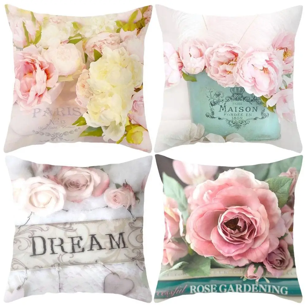 

45*45cm Rose Flowers Polyester Cushion Cover Nordic Style Wedding Decoration Throw Pillow For Home Sofa Bed Car Pillowcase