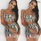 Модная дамская змеиная одежда с принтом, комплект из двух предметов, уличная одежда, женский летний бандажный кроп-топ без рукавов и юбка, комплект из двух предметов для вечеринки и клуба