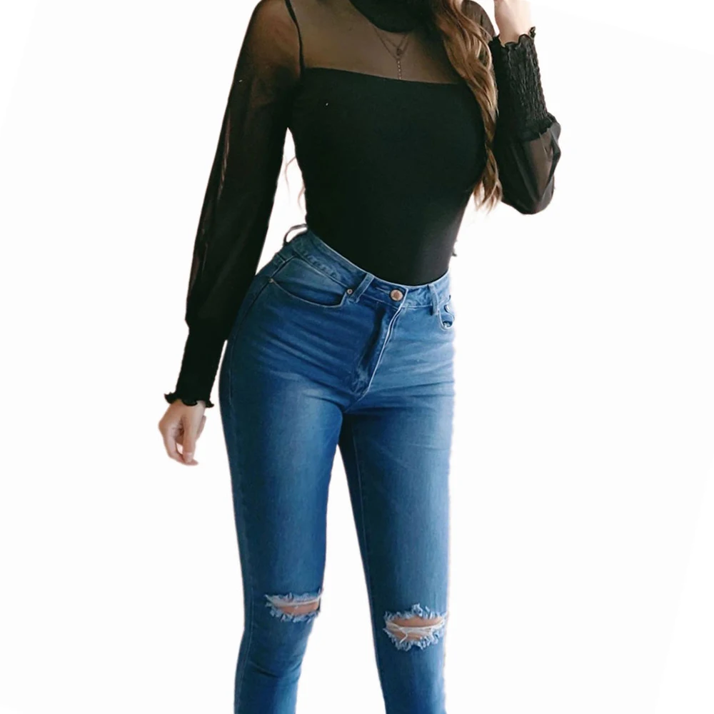 Early Spring Sexy Lace Long Sleeve Blouse For Women Ladies Mesh Tops Pullover Sweater Loose Jumper | Женская одежда