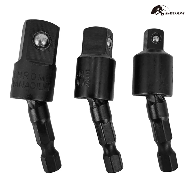 3PCS Wobble Socket Adapters 360 Degree Universal Joint Swivel Set 1/4 Inch Hex Shank To 3/8 1/2 Square Drives | Инструменты