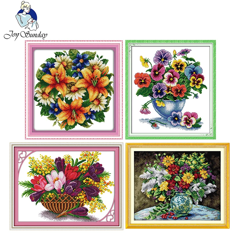 Наборы для вышивки крестиком с красочными цветами 11CT 14CT цветочный узор DMC ткань