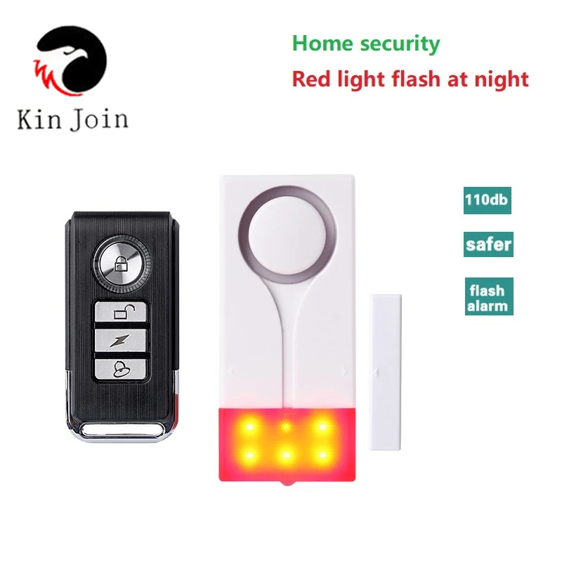 

KINJOIN Home Security Red Flash With Sound Window Door Magnet Sensor Detector Wireless Alarm System+Remote Controller