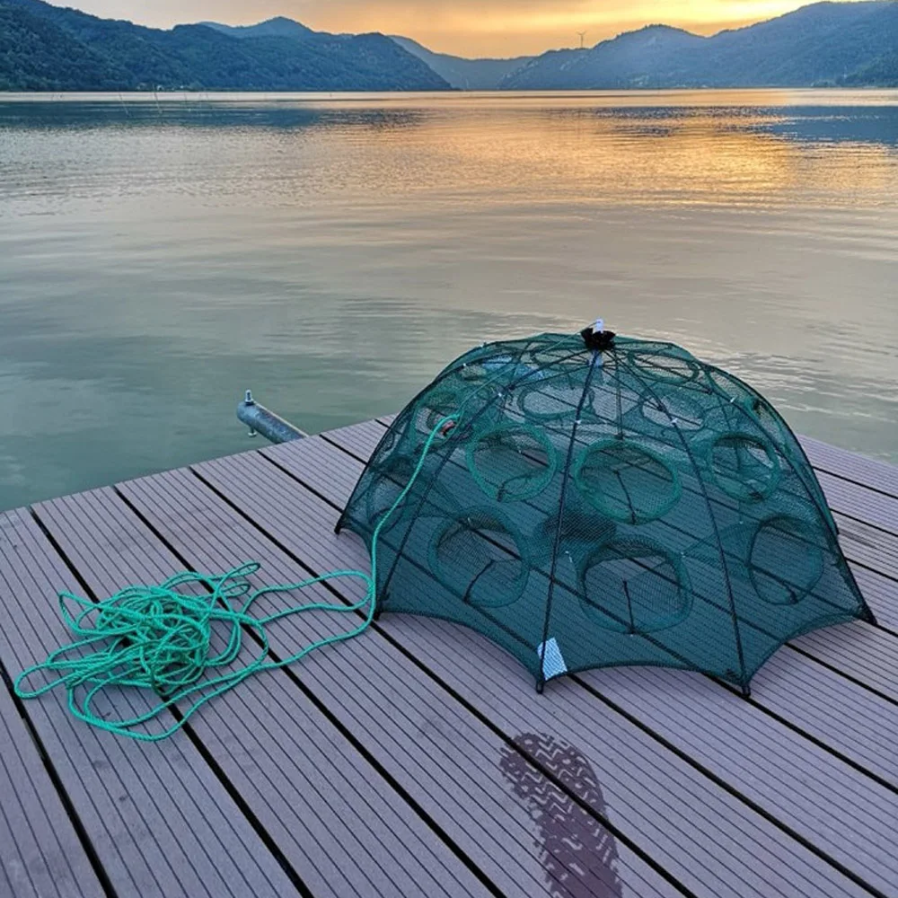 4 Hole Fishing Net Casting Cast Crayfish Catcher Shrimp Small Fish Crab Bait Trap Cage With Luminous Lure Beads | Рыболовные сети