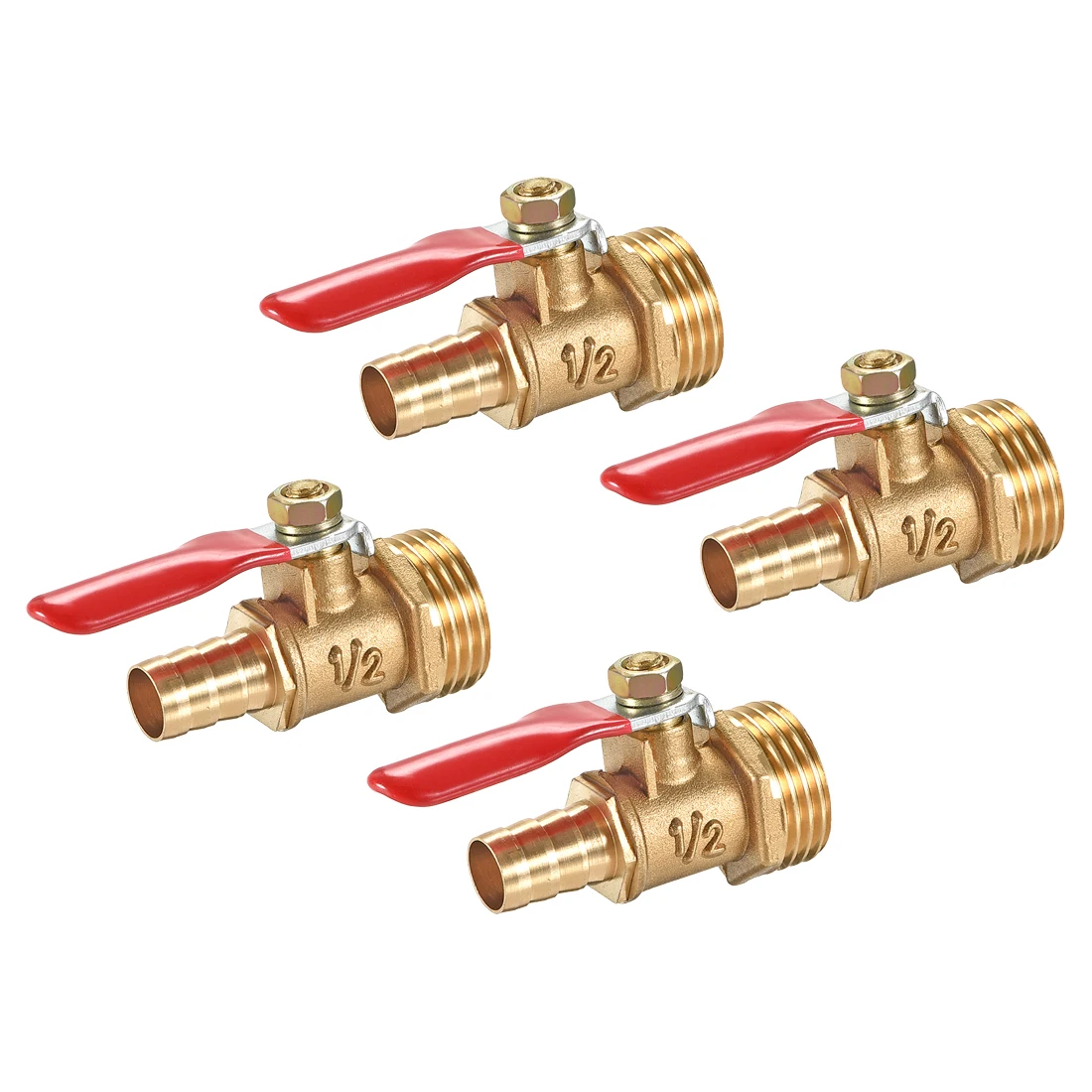 

uxcell Brass Air Ball Valve Shut Off Switch G1/2 Male to 3/8" Hose Barb 4Pcs