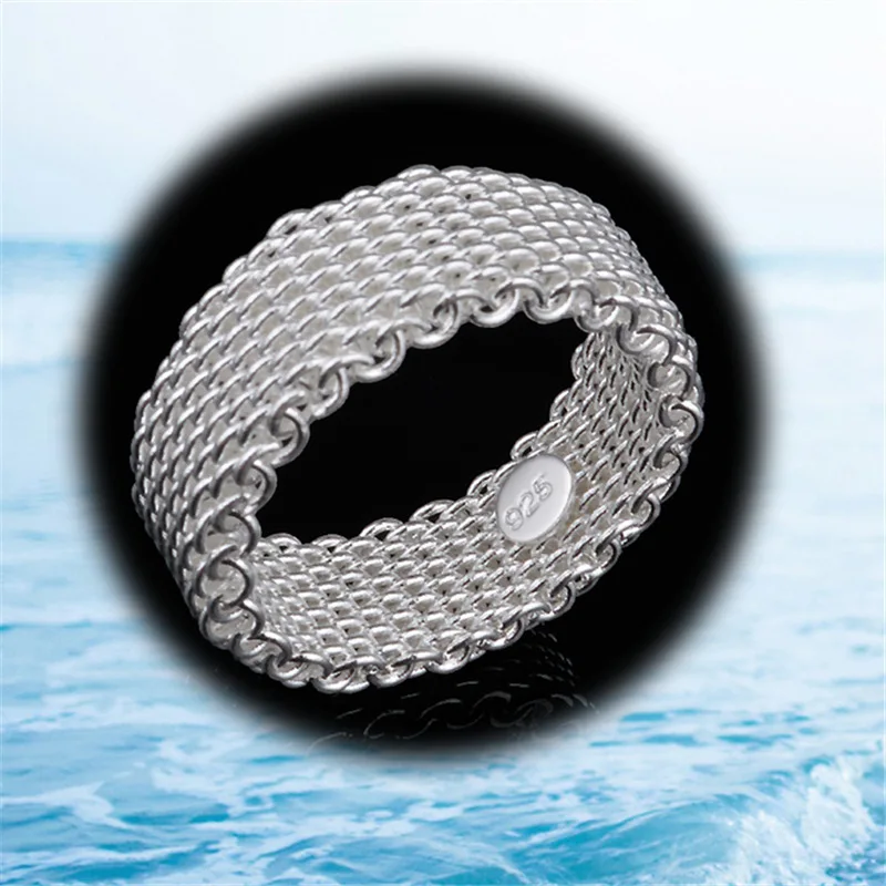 Женское и мужское кольцо из сетчатой ткани серебристое обручальное шириной 9 мм в