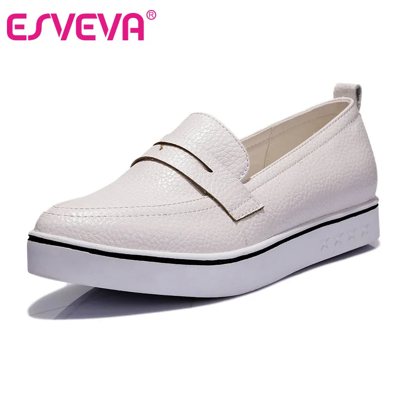 Женские туфли с острым носком ESVEVA Белые Повседневные из искусственной кожи на платформе и низком каблуке