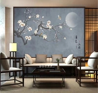 large custom home decoration wallpaper mural new chinese style hand painted flowers and birds plum blossom tv background wall