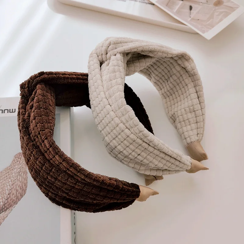 

Autumn Winter Korean Headband Solid Color Woolen Cloth Knotted Hairband Cross Knotted Wide-brimmed Head Hoop Hair Accessories