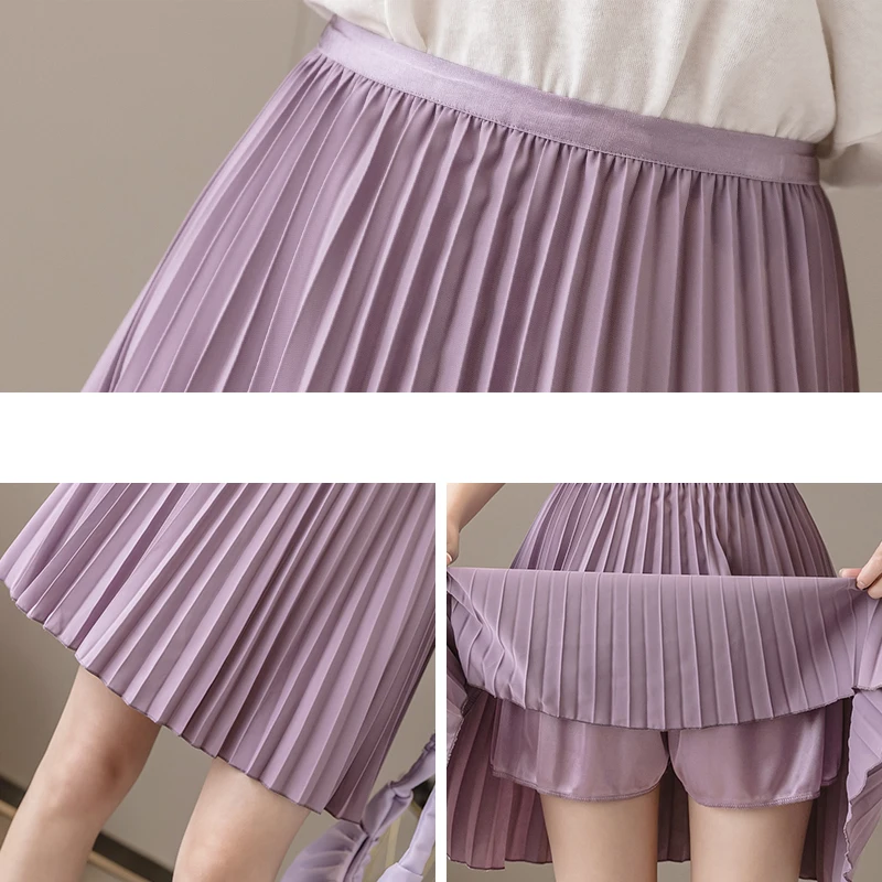 

Fashion A-line Women Pleated Mini Skirt Summer Elastic High Waist Short Skirts Female Holiday Style Casual Skirt 2021