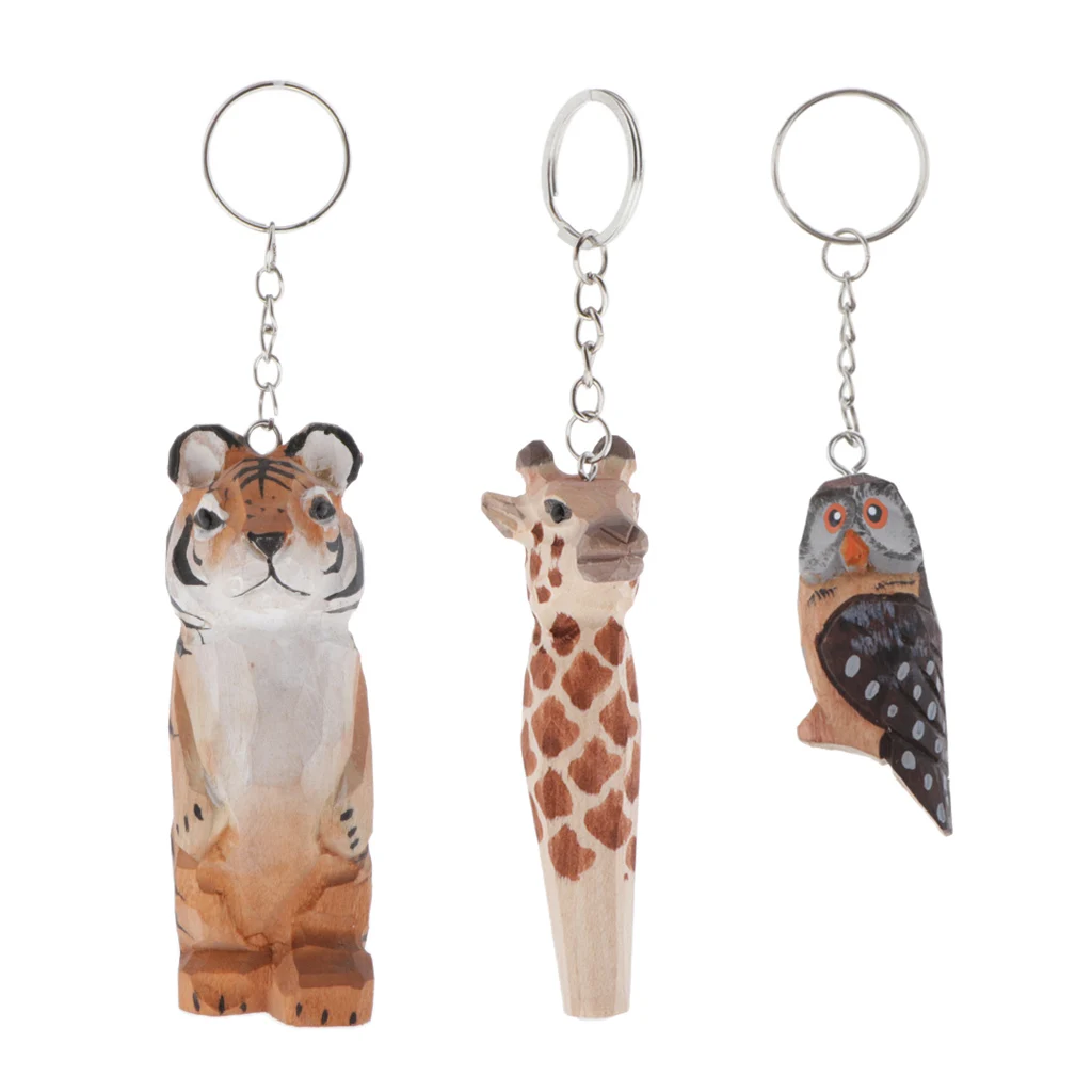 

Animal Keychain Rings Wood Hanging Pendants Keyrings Handmade Car Key Chain