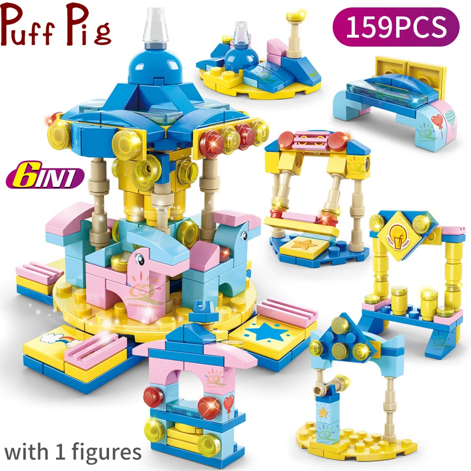 

159pcs 6in1 Mini Carousel Princess Girls Palace Building Blocks Gifts for Children Educational Children Toys