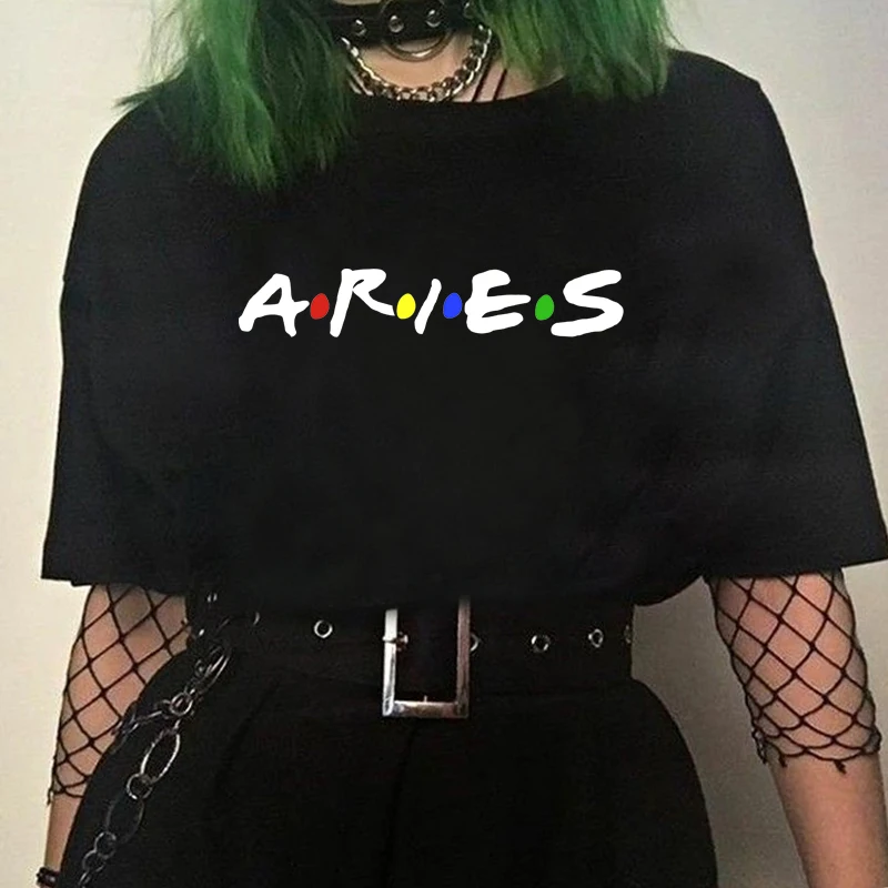 

Twelve Constellations Zodiac Sign Aries Tshirt Women Summer Fashion Short Sleeve O-neck Black T-shirt Soft Casual Tshirt