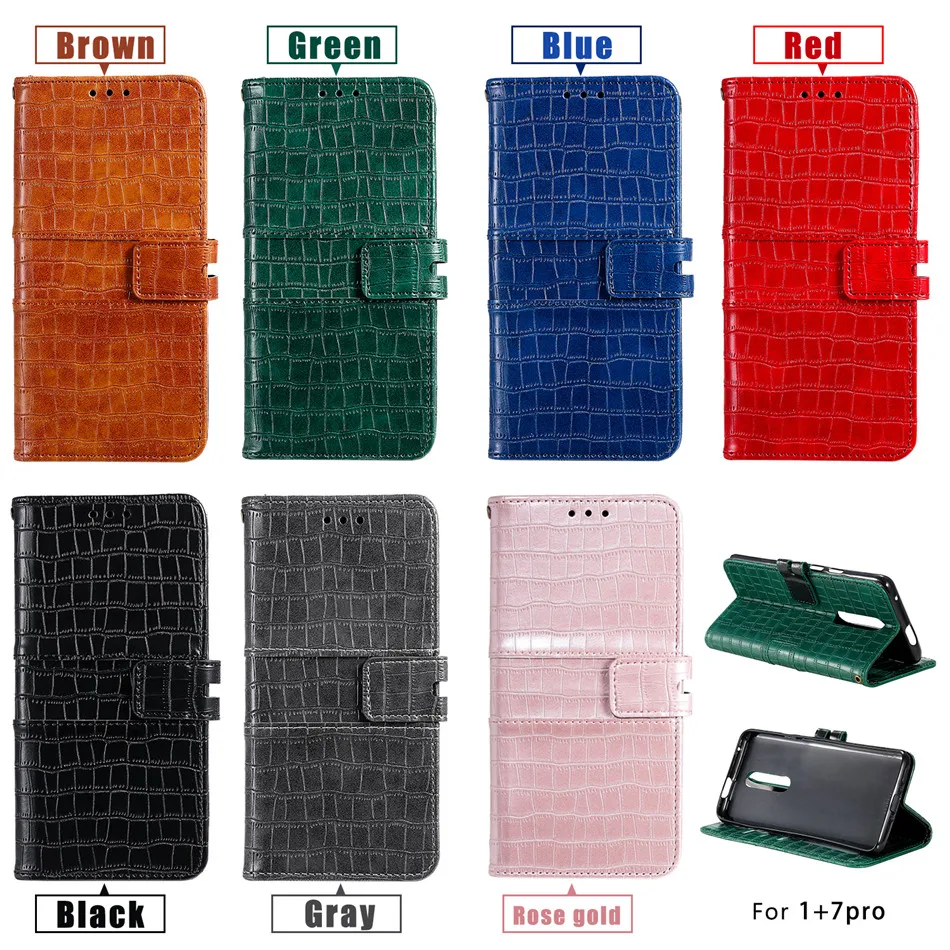 

Crocodile Pattern Wallet Flip Case For 1+ 7 One Plus 7 Pro Phone Bag With Hand Rope Cover For OnePlus 7T