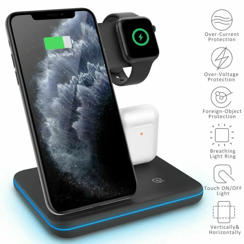 For iPhone 11 Pro Max XS 3 In 1 Wireless Charger Charging Station Dock Stand | Электроника