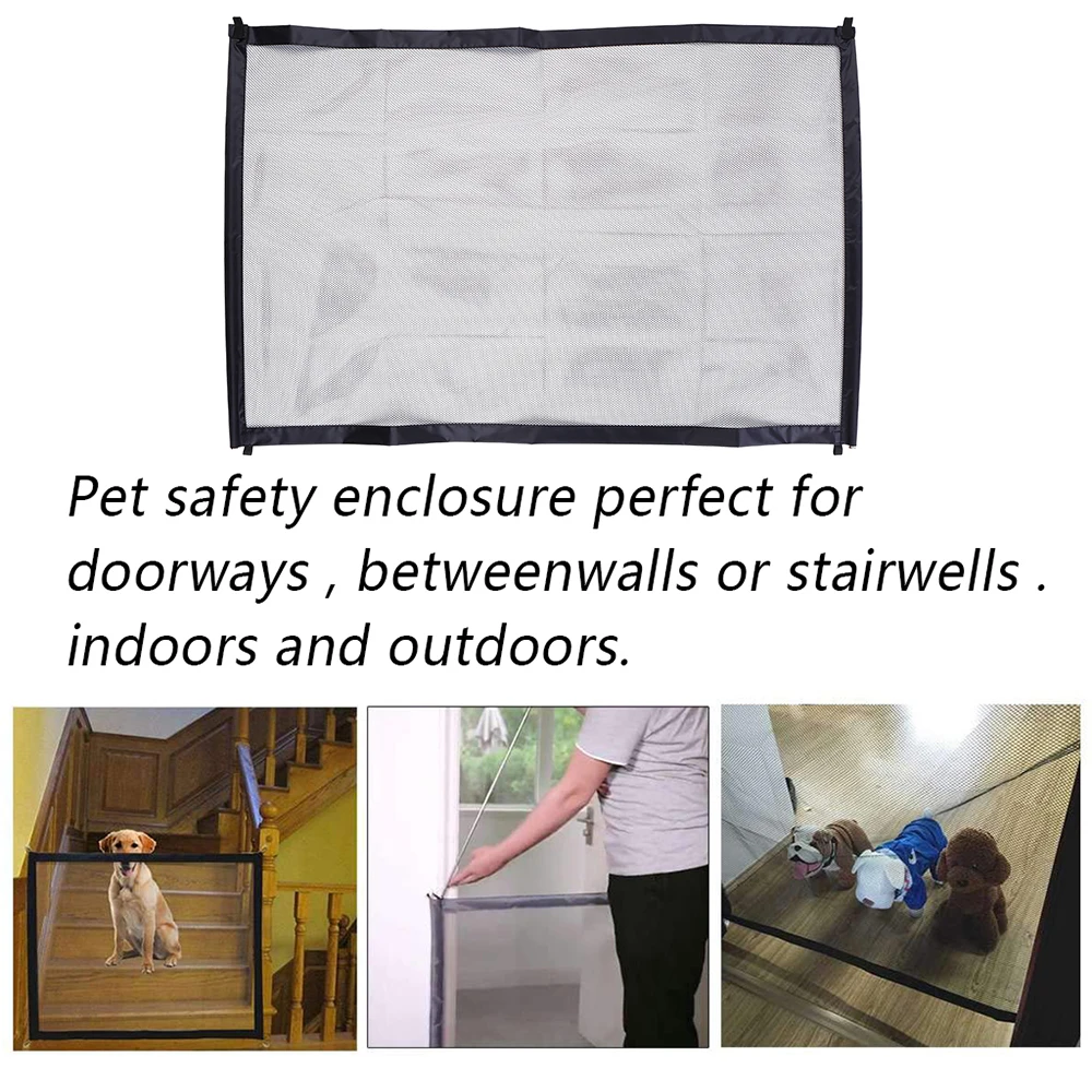 180cm Set Pet Dog Fence Magic Gate for Dog Portable Net Gate Dogs Net Barrier Fence Safety Guard for Pets for Home Travel Black