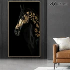 Картина на холсте настенная художественная HD Золотая и Черная лошадь постер Hoom Декор для гостиной Скандинавское современное творчество принт с животными картина Изготовленная на заказ прикроватная картина маслом