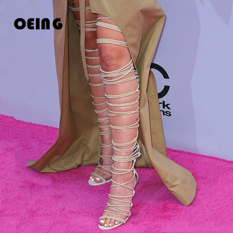 Harga Sandal Gladiator Berenda Wanita Musim Panas Sandal Hak Tinggi Stiletto Tali Sempit Ujung Terbuka Seksi Sepatu Gaun Pesta Wanita Ukuran 35-44