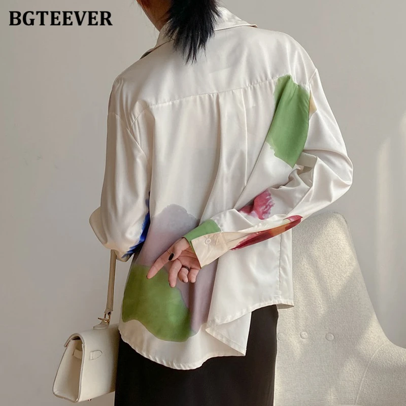 

BGTEEVER Vintage Chic Loose Female Printed Shirts Blouses Turn-down Collar Full Sleeve Women Blouses 2021 Spring Blusas Femme