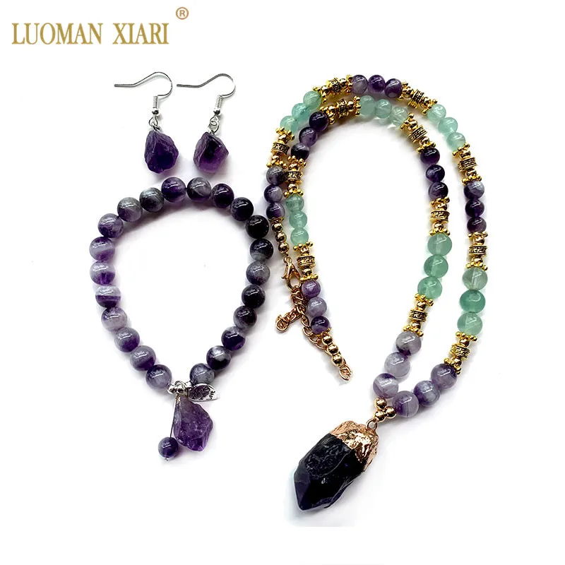 

390 PCS Beads Kits Round Natural Stone Beads Jewelry Accessory Charms Elastic String Pendant Amethysts Diy Handmake Craft Making