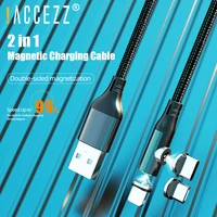 accezz 2 ports magnetic cable l shape 8pin micro usb c cable for iphone 12 samsung xiaomi fast charging mobile phone usb cables