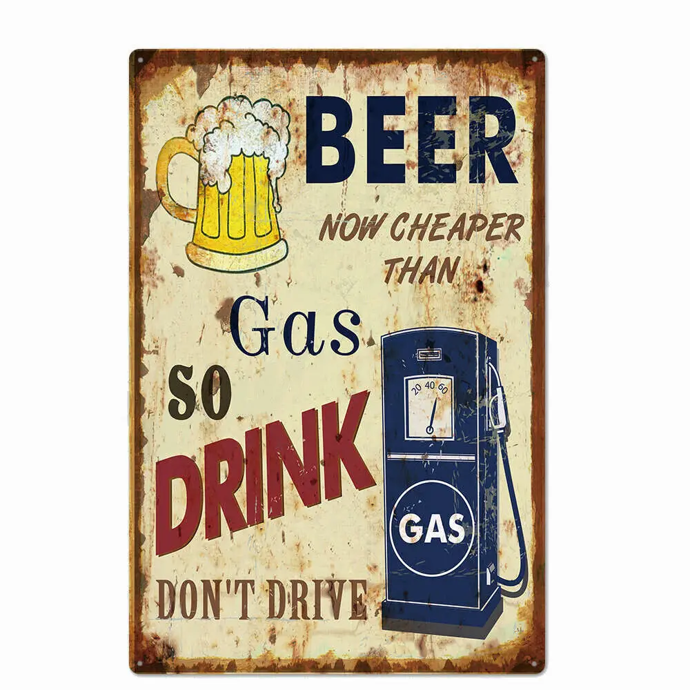 

Metal Tin Sign beer more cheap than gas Bar Pub Home Vintage Retro Poster