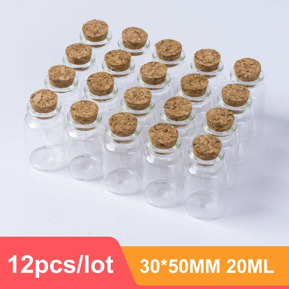 

30x50mm 20ml Storage Glass Bottles With Cork Stopper Crafts Tiny Jars Transparent Empty Glass Jar Mini Bottle Gift 12pieces
