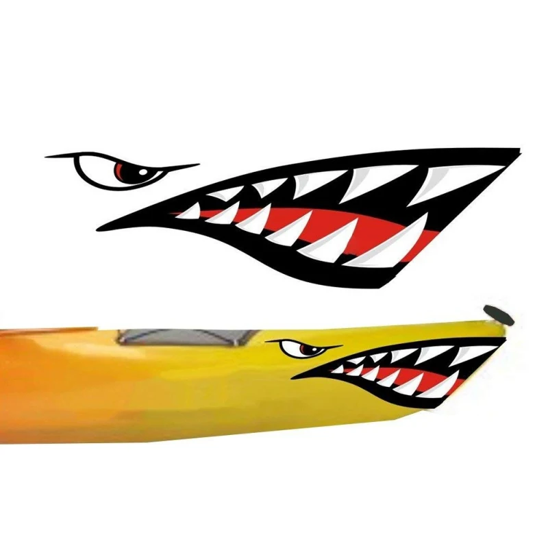 Водостойкая наклейка, 2 шт., Виниловая наклейка с изображением рота акулы и зубов, наклейки для Каяка, каноэ, лодки, автомобиля, мотоцикла, гре...