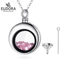 eudora new 925 sterling silver circular cremation memorial urn 11 color crystal stone pendant necklace fashion jewelry souvenir