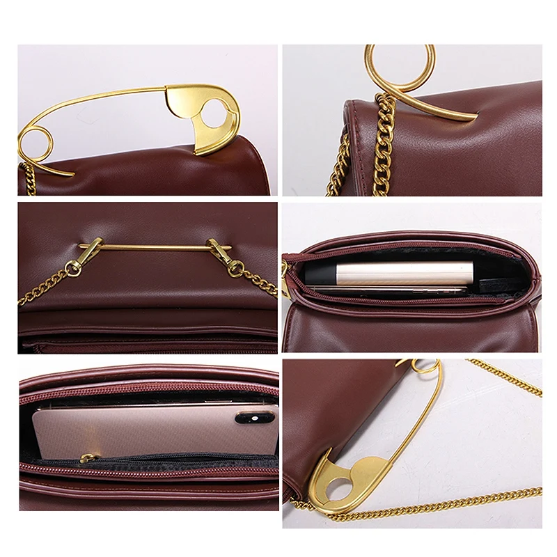 Large Pin Soft Handbag Korean Small Square Shoulder Messenger Bag Ladies Personality Chic Purse Fashion | Багаж и сумки