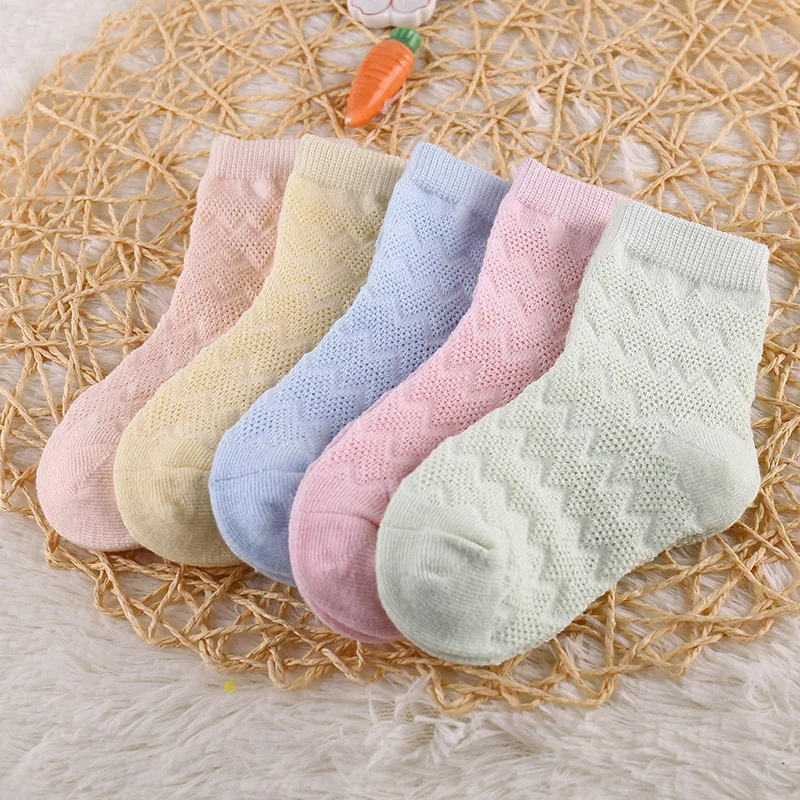 Calcetines de algod&oacute;n para ni&ntilde;os y ni&ntilde;as, medias ultrafinas, transpirables, de malla, de 1 a 12 a&ntilde;os, 5 par/lote-0
