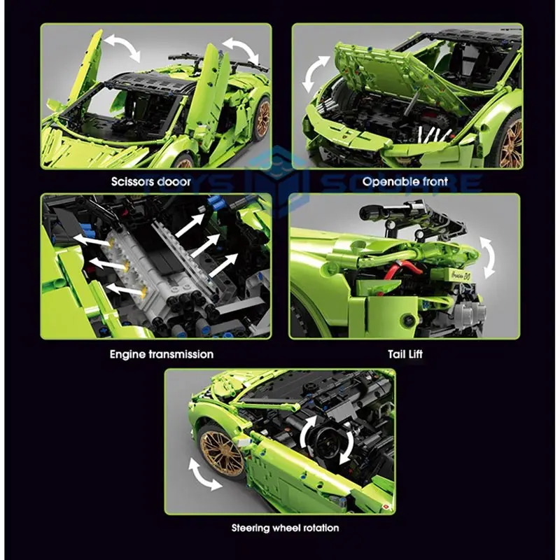 

Model Building Blocks The 1:8 Remote Control Green Huiacciu EVO Super Speed Sports Racing Car Bricks Set Gifts Toys For Children