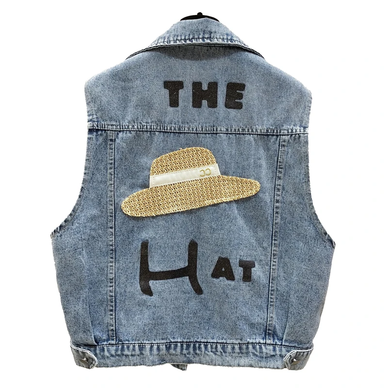 Жилет джинсовый женский с дырками повседневный жилет из денима цветочными