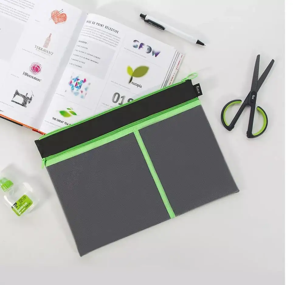 New Fizz A4 File Bag Zipper Storage Large Capacity Mesh Test Meeting Notebook Pocket School Office | Канцтовары для офиса и