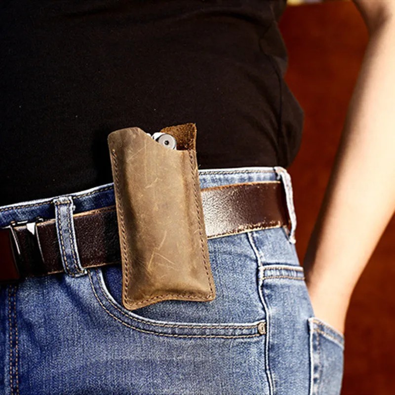 EDC натуральная кожа поясная сумка винтажная воловья складной держатель ножа