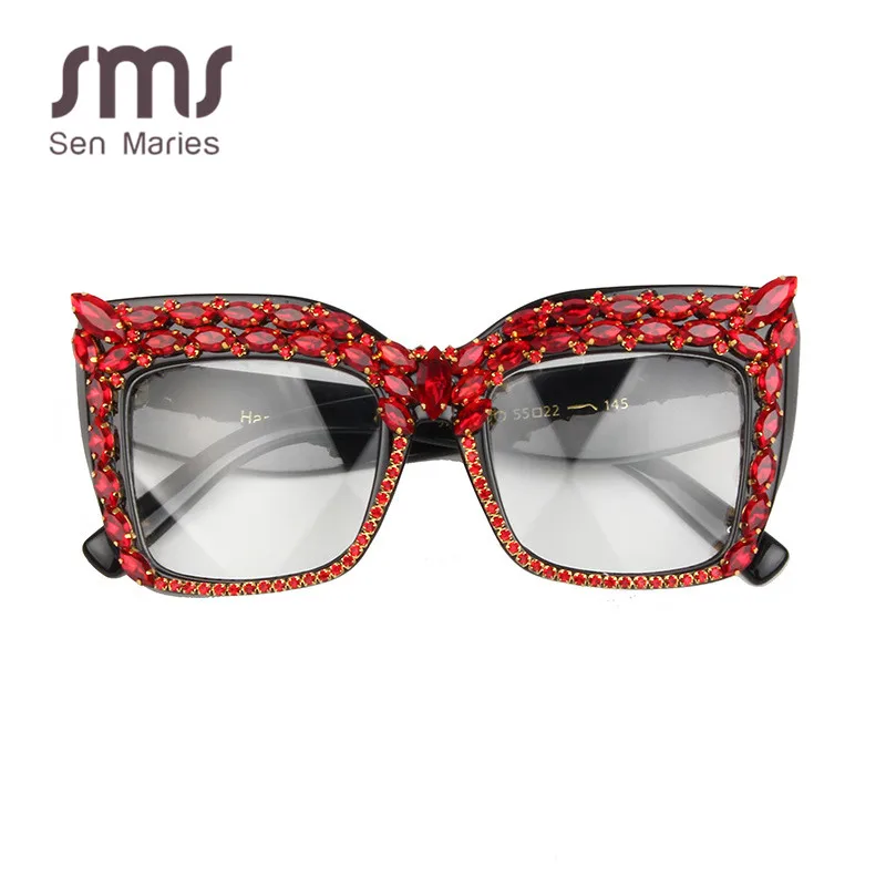 Женские и мужские очки с бриллиантами большие оправы стразы кошачий глаз красный