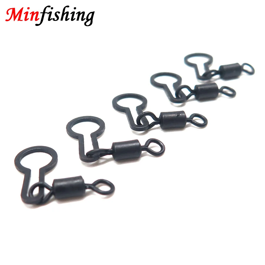Minfishing 25 шт./лот черный Вертлюг для ловли карпа с кольцом-зажимом крючок