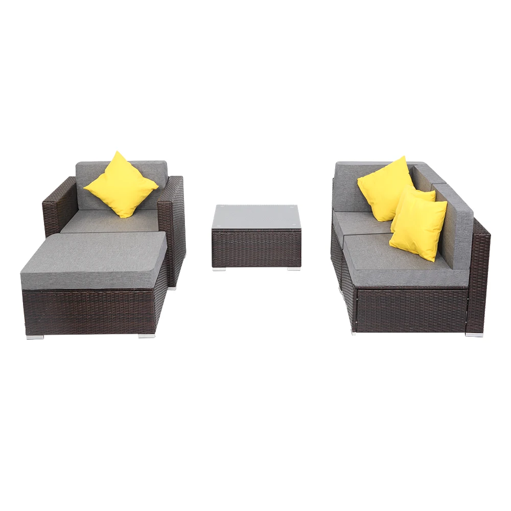 

5 Pieces Patio PE Wicker Rattan Sofa Set