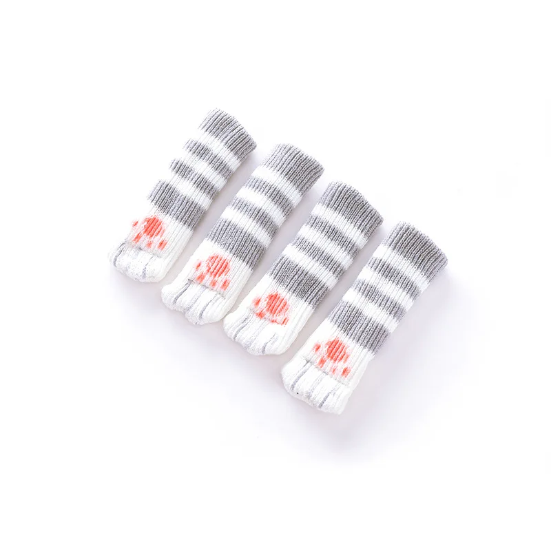 

4 Pcs Creative Cat Claw Table and Chair Leg Covers Double-layer Thick Knitted Chair Leg Covers Silent Door Handle Covers