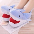 Домашние теплые тапочки с имитацией акулы, плюшевые домашние тапочки, зимние теплые хлопковые тапочки с акулой