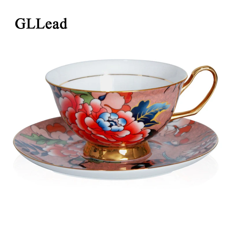 Чашка GLLead керамическая с красным цветком набор из фарфора ручкой костяного