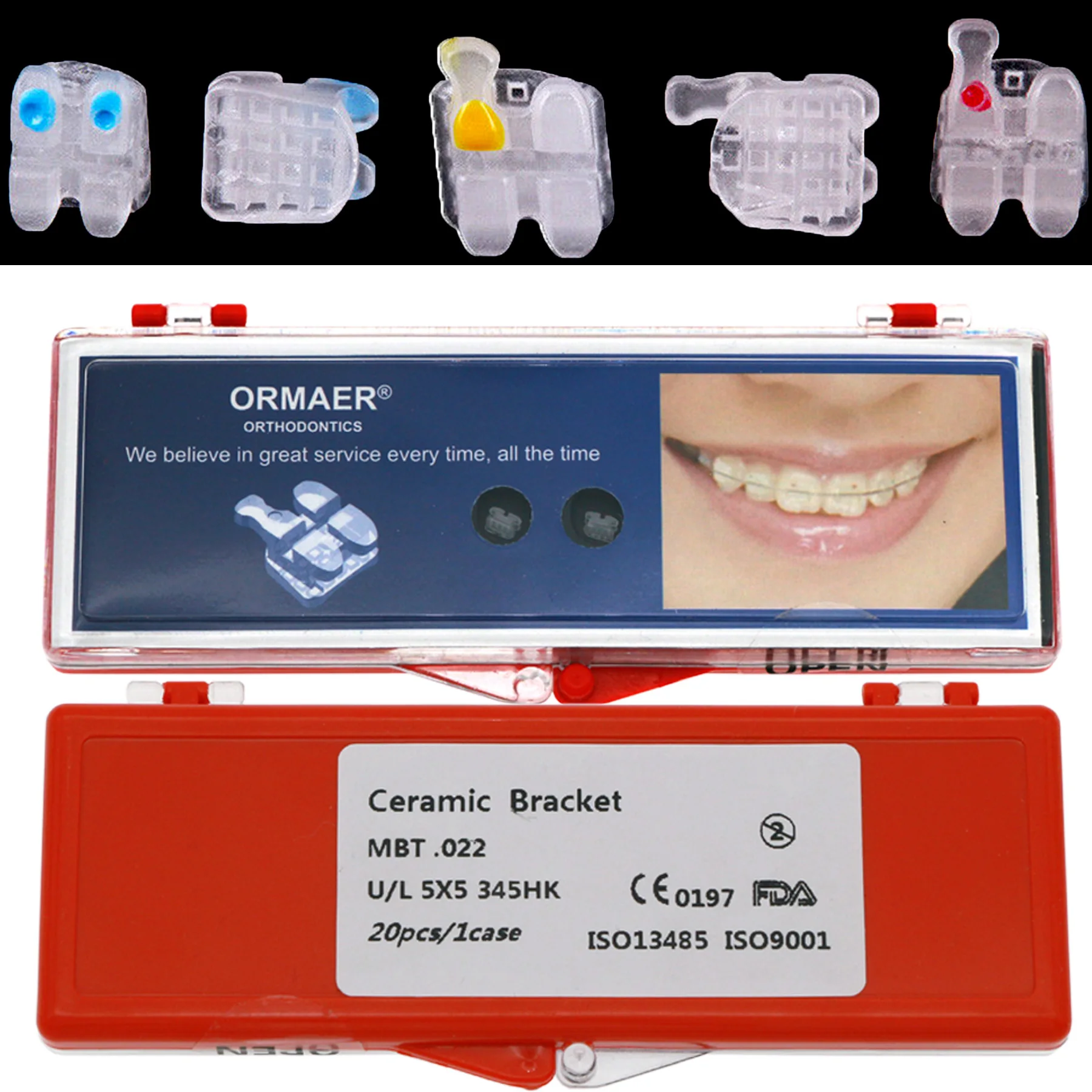 200 pcs Dental Orthodontic Mini White Clear Ceramic Brackets Braces MBT 022 345 Hooks 10 Box