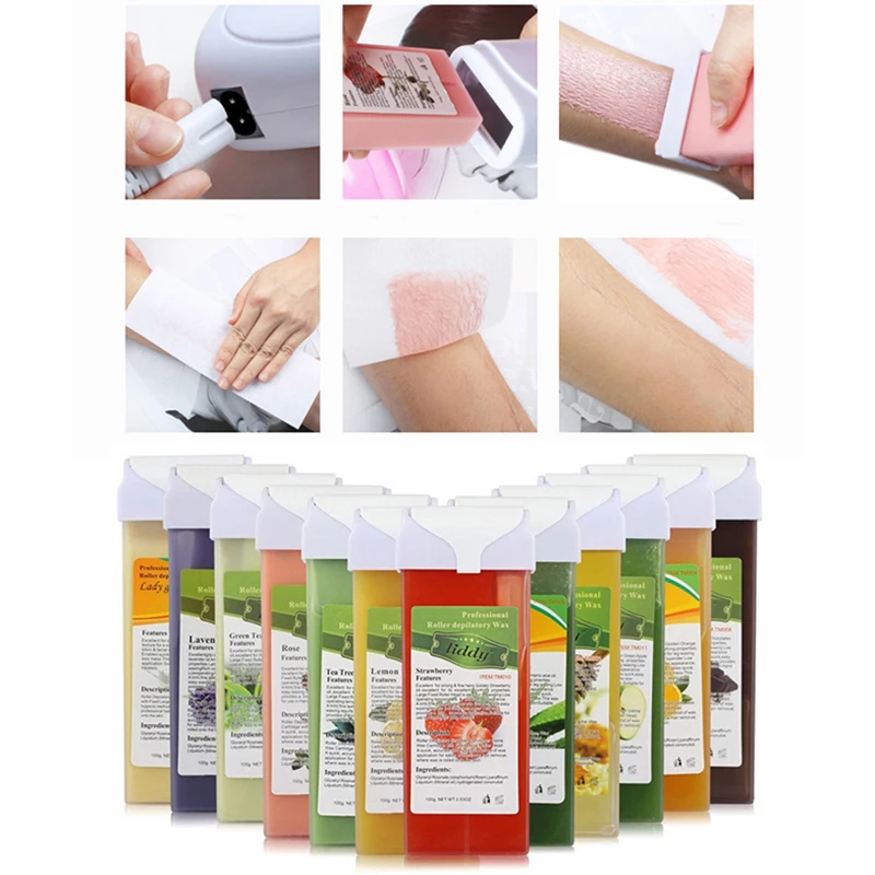 2Pcs Hair Removal Wax Cream 12 Flavor Refillable Depilatory Roller Cartridge for Face Legs Arms Eyebrow Waxing Kit Facial - купить по