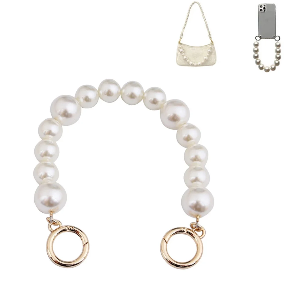 

1Pc Fashionable Pearl Chain Handbag Messenger Cross Bag Pearl Strap Decoration Accessories Purses Handbag Short Metal Chain