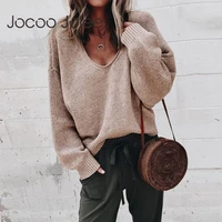 jocoo jolee women sexy long sleeve v neck knitted sweater casual solid black loose pullover vintage sweater streetwear jumper